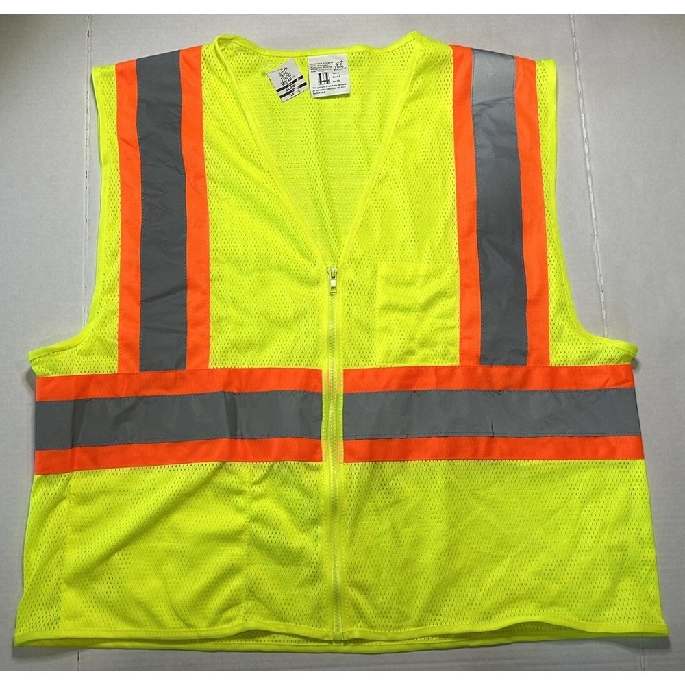 Frog Wear Class 2 Level 2 Zip‎ Safety Vest Adult Size L Neon Yellow Reflective